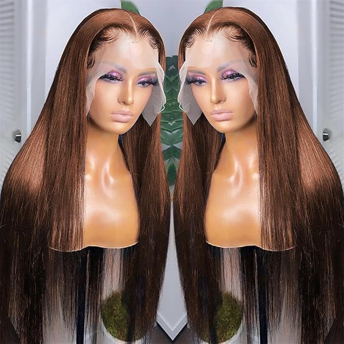 PANDA ANGEL Chocolate Brown Lace Front Wigs - 20 Light Brown Straight Glueless Pre Plucked 13x4 HD Lace Frontal