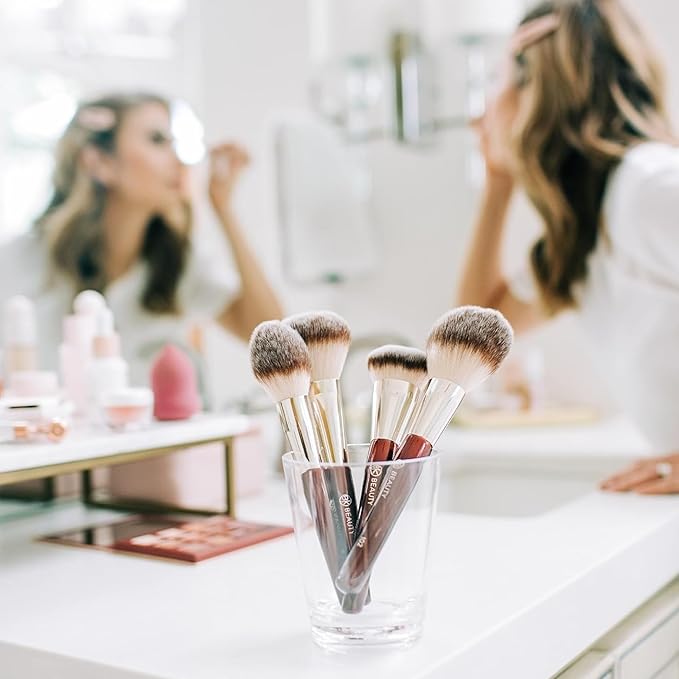 BK BEAUTY - ESSENTIALS FACE BRUSH SET (4PC) - Professional Makeup Brush Set for Liquid or Cream Foundations Powder Bronzer Blush | Premium Makeup Brushes for Flawless Application