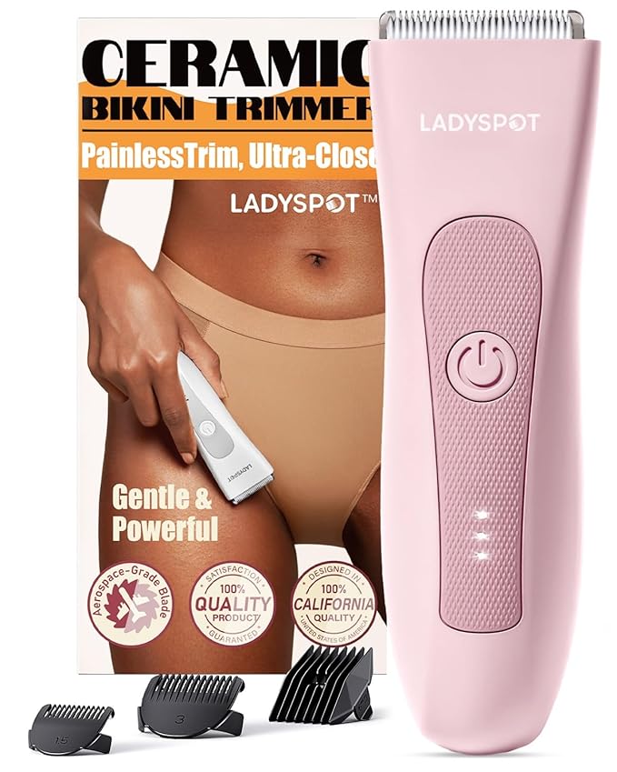 MANSPOT LADYSPOT??Hair Finishing Trimmers with 3 Guard and Replaceable Ceramic Blade Heads LADYSPOT??Hair Shaver Kit Sets (Women-Pink-Version)