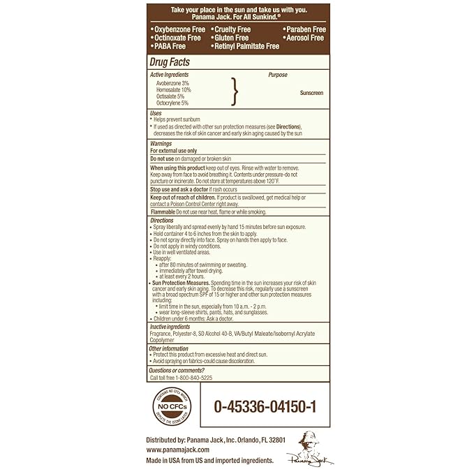 Panama Jack Continuous Spray Sunscreen - SPF 50 Broad Spectrum UVA/UVB Protection PABA Paraben Gluten &amp Cruelty Free Water Resistant (80 Minutes) 5.5 OZ (Pack of 12)