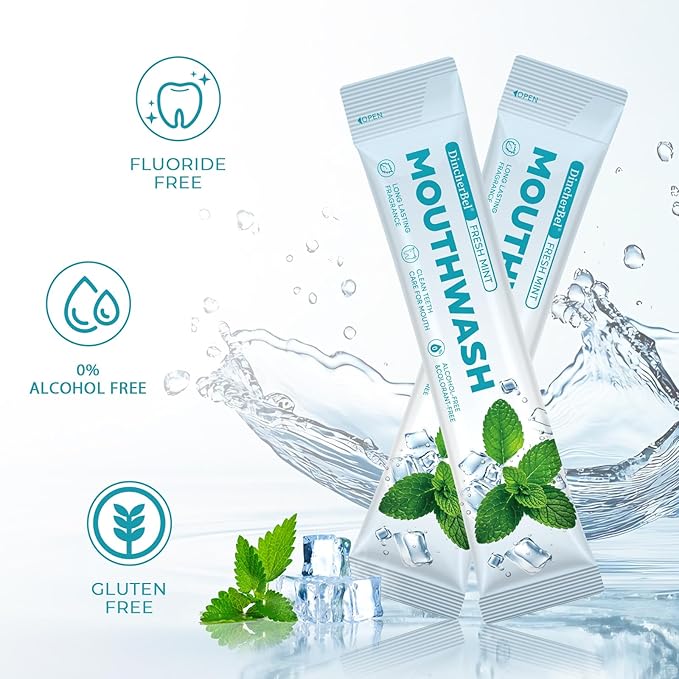 Travel-Size Alcohol &amp Fluoride Free Mint Mouthwash Packets 60 Individually Wrapped Portable Packs for Adults Fresh Breath Mint Flavored Mouthwash for Oral Hygiene 0.63 Fl Oz Each
