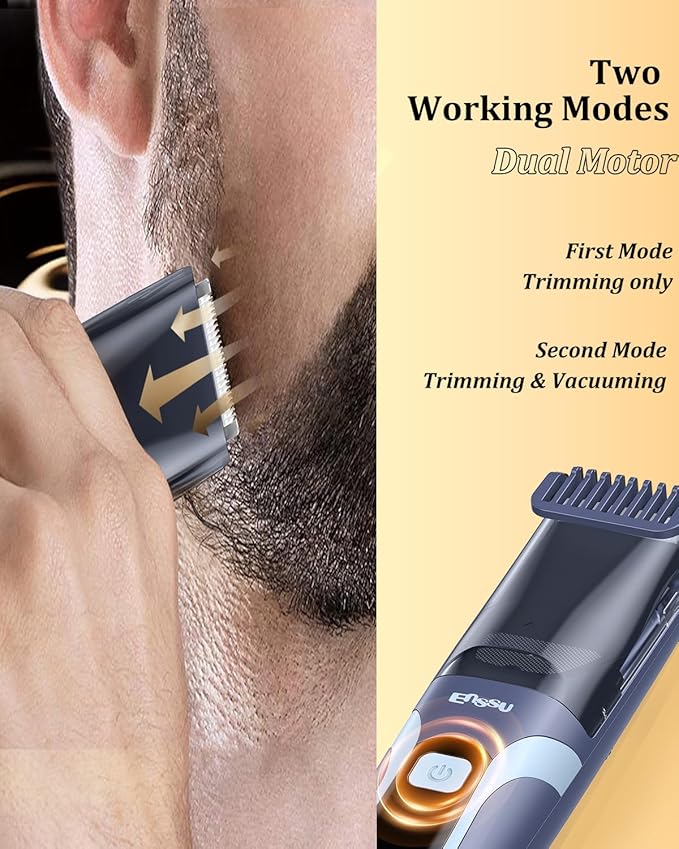 Beard Trimmer for Men Auto-Vaccum Rechargeable Electric Men Beard Trimmers with 2 Combs 1-20mm Adjustable Length Dial Waterproof Cordless Mustache Trimmer for Face Stubble