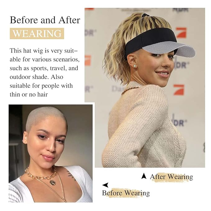 Hat Wig for Women Baseball Hat wig women's wig short curly hair wool curly wig ponytail braid wavy wig