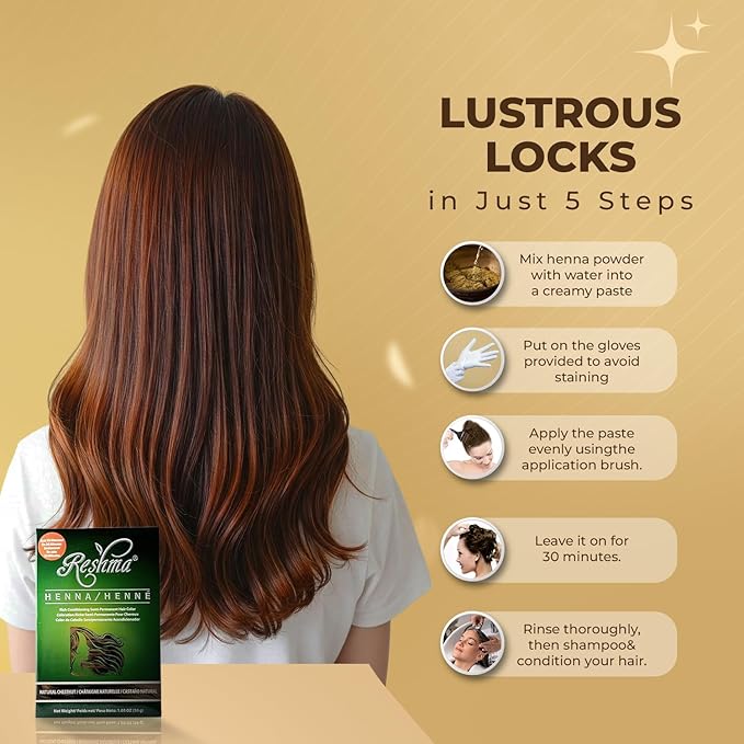 Reshma Beauty 30 Minute Henna Hair Color Infused with Organic Henna Lawsonia Inermis 100% Gray Coverage for Soft Shiny Hair Plant-Based Hair Dye?12.6 oz Pack of 12 (Chestnut)
