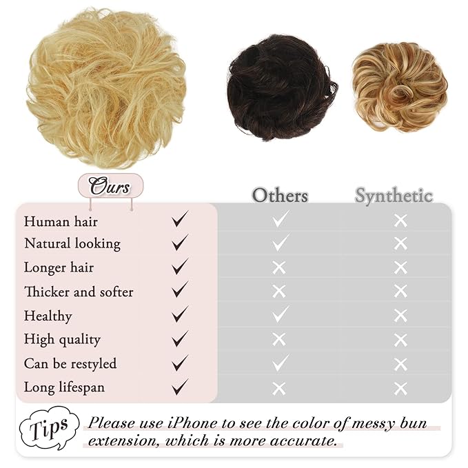 RUWISS Messy Bun Hair Piece Human Hair Messy Rose Bun Hair Buns Hair Piece for Women Real Hair Scrunchies Updo Hair Pieces Bun Extension Ponytail Messy Hair Bun (Golden Blonde)