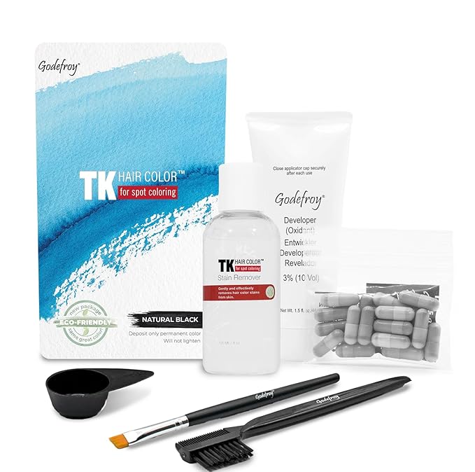 Godefroy Hair Color TK 20 Application and 4 oz Coloring Stain Remover Combo Complete Coverage of Gray Hair Roots Salon Quality Results - Natural Black
