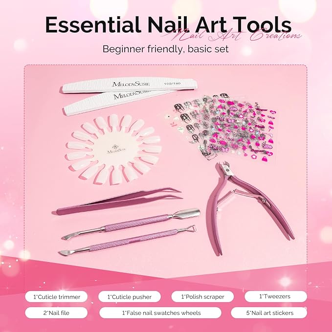MelodySusie Gel Nail Polish Kit with UV Light P-ART06F- Popular Color Gel with Builder and Baser &ampGlossy Top Coat Soak Off Includes Nail Art Tools Nail Art Gift for Women &amp Girls