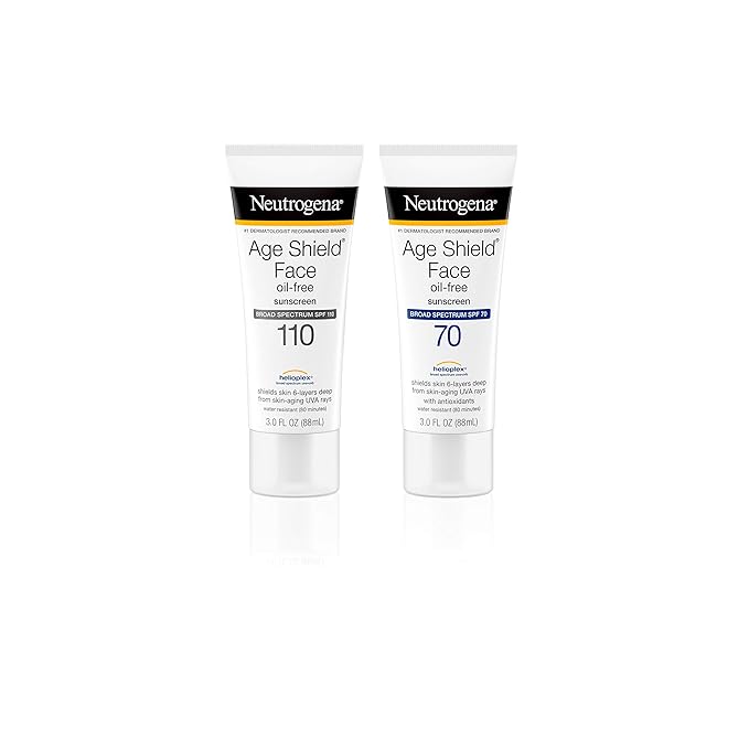 Neutrogena Age Shield Anti-Oxidant Face Lotion Sunscreen with Broad Spectrum SPF 70 Oil-Free &amp Non-Comedogenic Moisturizing Sunscreen to Prevent Signs of Aging 3 fl. oz (Pack of 2)
