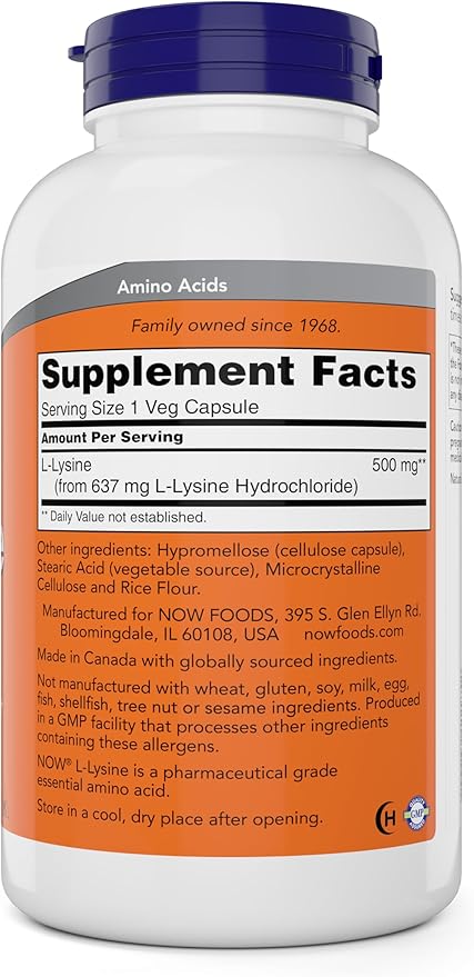 Now L-Lysine 500 mg 360 Vegetarian Capsules