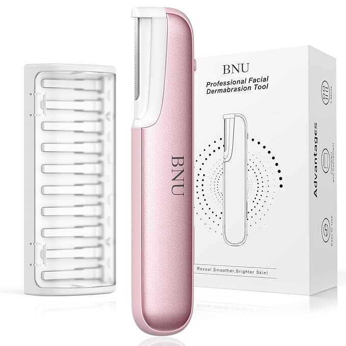 Dermaplane Razor for Women Face BNU Facial Hair Remover for Anti-Aging - Rechargeable - LED Light - Sonic Edges - 3 Speeds Ergonomic Handle Face Dermaplaning Tool 10 Weeks Pink