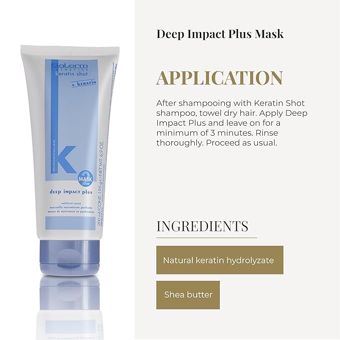 SALERM - Hydrating Hair Mask - Deep Impact Plus - 200 ml - Deep Hair Hydration - For Use After Keratin Shot + Keramix Treatment - Smooth and Straight Hair