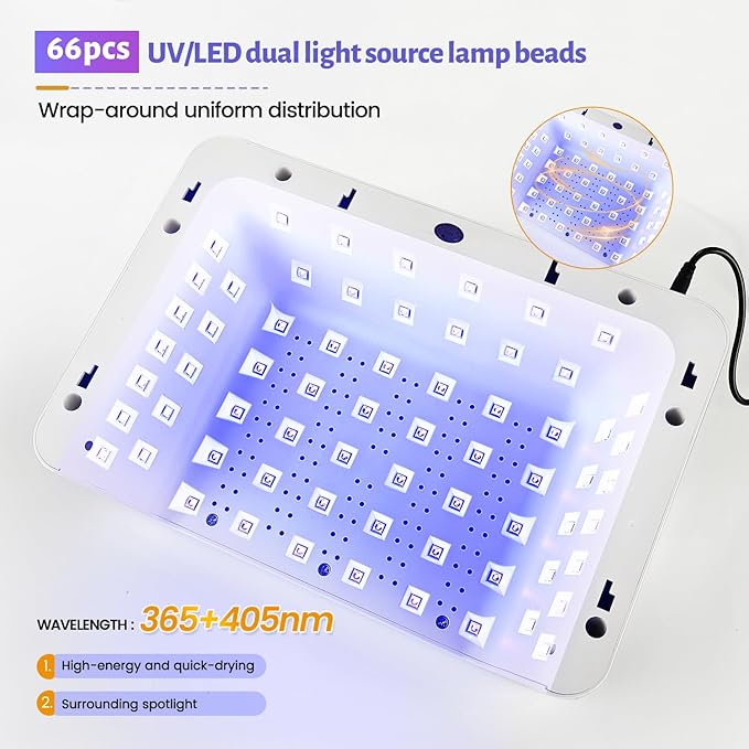 JODSONE Professional Nail Lamp with Hand Pillow for Salon 4 Timers Removable Base Smart Touch Screen Large Space U V Lamp for Gel Polish