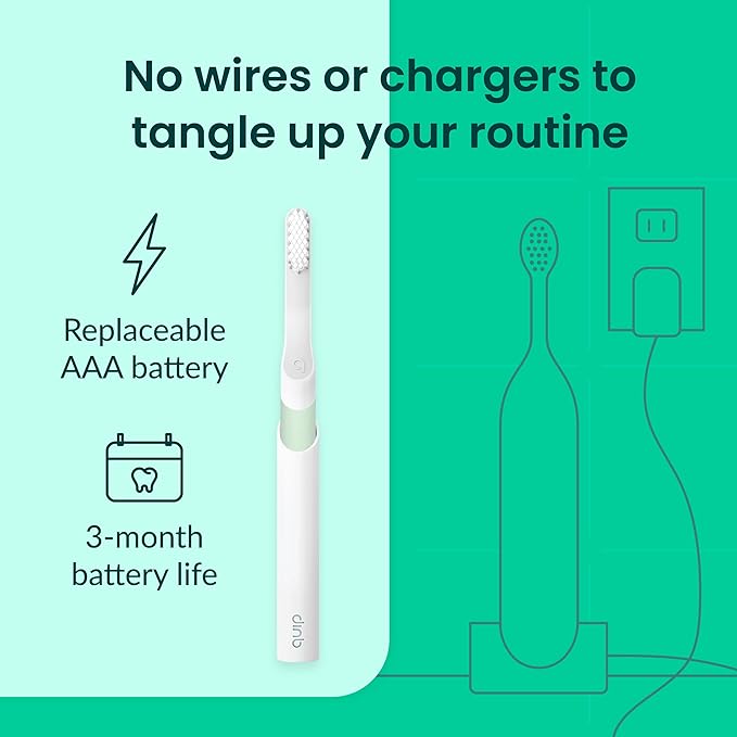 Quip Sonic Electric Toothbrush for Adults - Time Travel &amp Soft Bristles with Travel Case &amp Replacement Brush Head - 3 Month Battery Life Plastic Handle - Sage Green