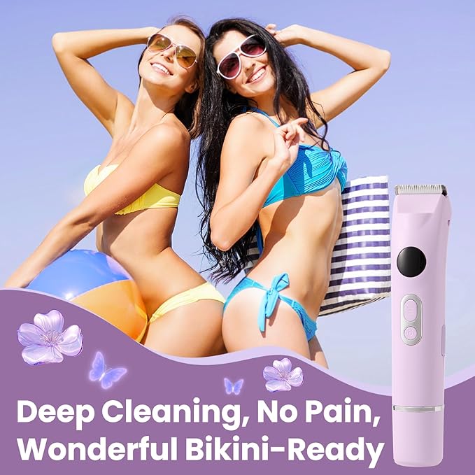 Bikini Trimmer for Women Upgraded 2-in-1 Electric Razors for Women with 2 Replaced Blades and LED Light Wet &amp Dry Use Electric Shaver Support 90 Mins Runtime for Face &amp Body &amp Intimate A