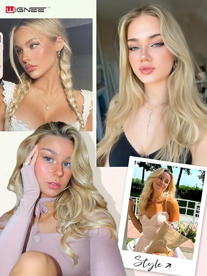 WIGNEE OVO Double Butterfly Hair Extensions Human Hair 2 PCS Real Human Hair Beaded Weft Hair Extensions Human Hair Blonde Color (613)