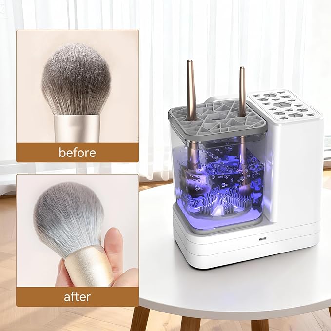 5-in-1 Electric Makeup Brush Cleaner &amp Dryer Machine- Portable Automatic USB Cosmetic Brushes Cleaner Tool with Deep-Clean Silicone Brush for All Size Brushes (Contour Eyeshadow Blush)