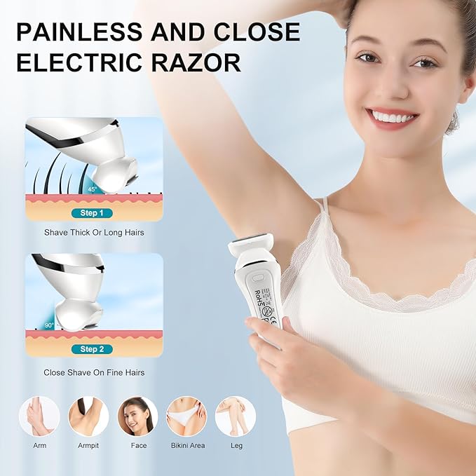 Electric Bikini Epilator for Women 5 in 1 Hair Removal for Face Chin Arm Leg Armpit Bikini Trimmer IPX6 Waterproof USB Rechargeable Wet &amp Dry Lady Shaver2 Speeds &amp 5 Cutter Heads