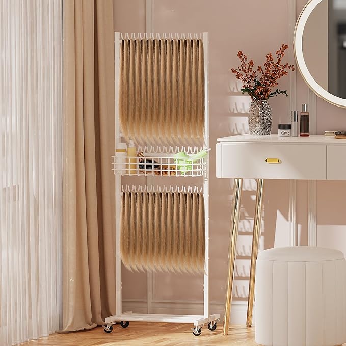 Braiding Hair Rack White Braiding Rack Stand for Salon 2-Sided Hair Rack 286 Pegs Hair Extension Holder Standing Braid Rack for Home Hair Separator Braid Rack with wheels