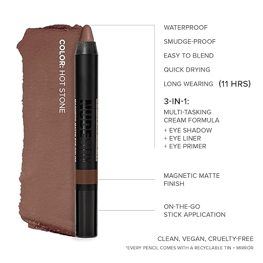 Nudestix Magnetic Matte Eye Color ? 3-in-1 Long-Wear Cream Eyeshadow Pencil Eyeliner &amp Primer | Waterproof Budge-Proof Matte Finish | Vegan &amp Cruelty-Free Eye Makeup