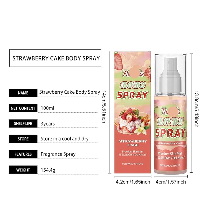 Strawberry Cake Body Fragrance Spray - Long-Lasting Soft &amp Layered Fresh Scent Skin-Nourishing &amp Mood-Enhancing Perfume Mist(3PCS)
