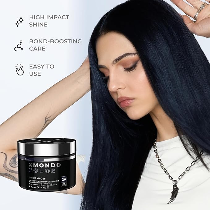 XMONDO Color Blue Black Color Depositing Mask &amp Semi-Permanent Hair Dye Super Gloss Infused with Bond Boosters for Nourishment Revitalize &amp Repair Vegan Formula 8 Fl Oz
