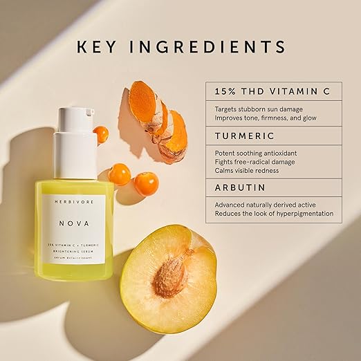 HERBIVORE Nova 15% Vitamin C + Turmeric Brightening Serum for Dark Spots Hyperpigmentation + Even Skin Tone | Vegan Plant-Based Cruelty-Free 30 mL / 1 oz