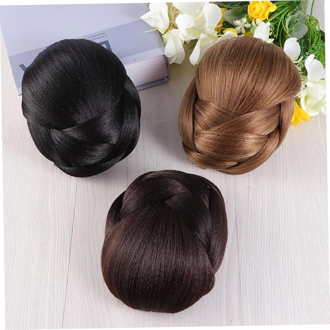 DOITOOL 3pcs Chignon Jaw Clip Bun Wig Hair Extension for Bridal Girls Wedding Hair Accessory