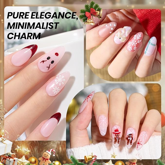 Beetles Frostglaze Veil Jelly Gel Nail Polish Set 53PCS 36 Colors Christmas Gel Nail Kit Nude Pink Milky White Red Black Blue Green Silver Cat Eye Base Glitter Glossy Matte Top Coat Gift for Women