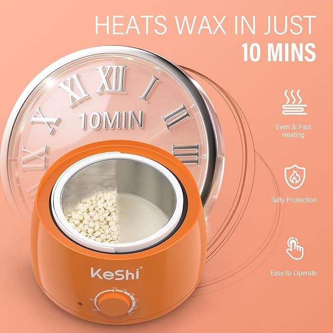 KeShi Waxing Kit Painless Hair Removal Wax Warmer with 6 Bags Hard WaxBeans for Full Body Legs Face Eyebrows &amp Bikini? Ideal for Both Women &amp Men(Orange)