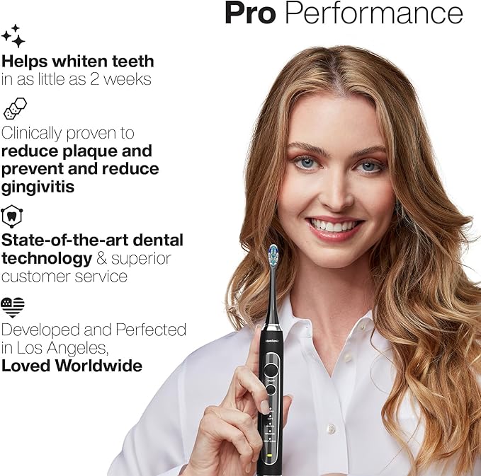 Aquasonic Black Series PRO ? Ultra-Whitening Electric Toothbrush ? 5 Modes &amp Smart Timers ? Premium Travel Case &amp 6 Proflex Brush Heads ? ADA Accepted Toothbrush