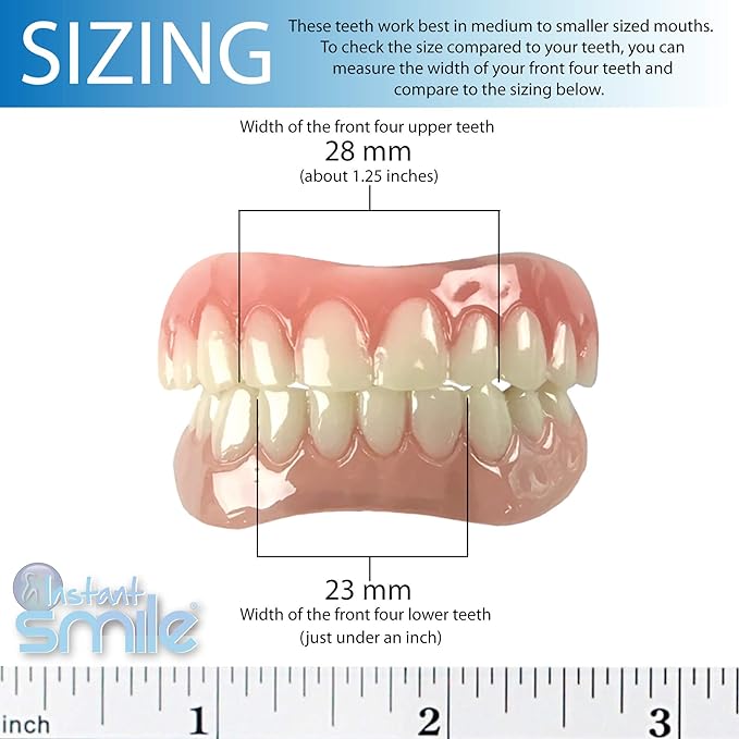 Instant Smile Comfort Fit Flex Teeth - Upper and Lower Matching Set Natural Shade! Fix Your Smile at Home Within Minutes!