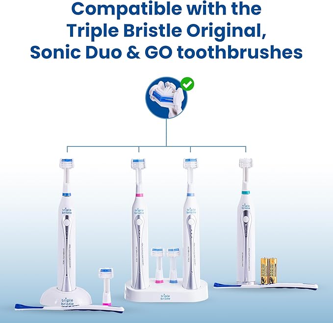 Triple Bristle Replacement Brush Head Refills | Innovative 3 Head Design | Compatible with Triple Bristle Brand Sonic Toothbrush | Color Changing Indicator Bristles | 2 Pack (Blue)