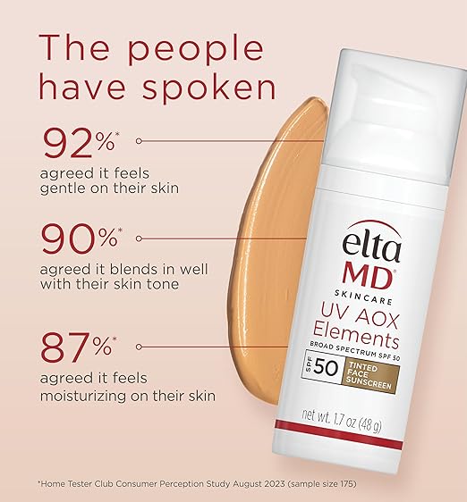 EltaMD UV AOX Elements Tinted Mineral Face Sunscreen Lotion Tinted Moisturizer for Face SPF 50 with Antioxidants For Dry Sensitive Skin 1.7 oz Pump