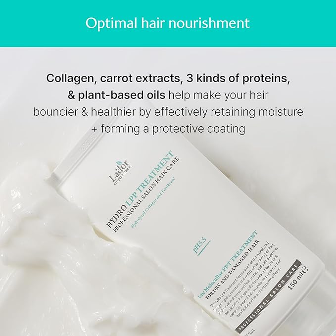 LADOR Hydro LPP Keratin Hair Treatment - Anti Frizz Conditioner Mask for Dry Damaged Color Treated Gray Hair - Hydrolyzed Collagen (3. 16.9 Fl Oz)