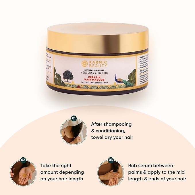 100% Organic Moroccan Argan Oil &amp Natural Keratin Masque | For Dry Damaged &amp Color Treated Hair | Cold Prerssed Oils for Deep Nourishment | Sulfates Parabens &amp Cruelty Free | 7 oz