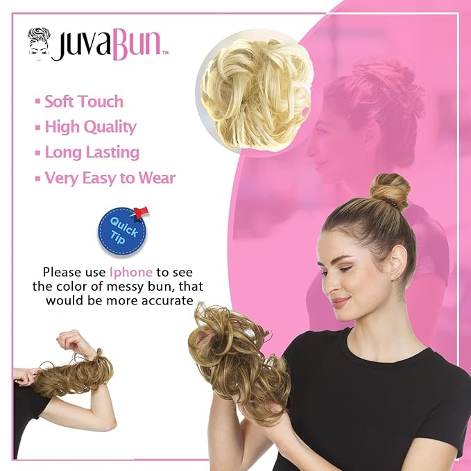 Juvabun Messy Bun Pure Blonde Hair Piece Human Hair Blonde ? Natural Soft Updo Look Secure &amp Lightweight Hair Bun Extensions For Women messy bun hair piece