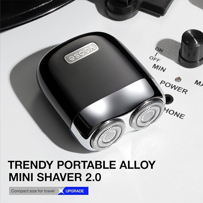 yoose Alloy Mini Shaver Portable Electric Razor for Men IPX7 Waterproof Dry Shave USB-C Rechargeable Easy to Clean Magnetic Detachable Head Cordless Electric Shaver 60 Mins Runtime Black