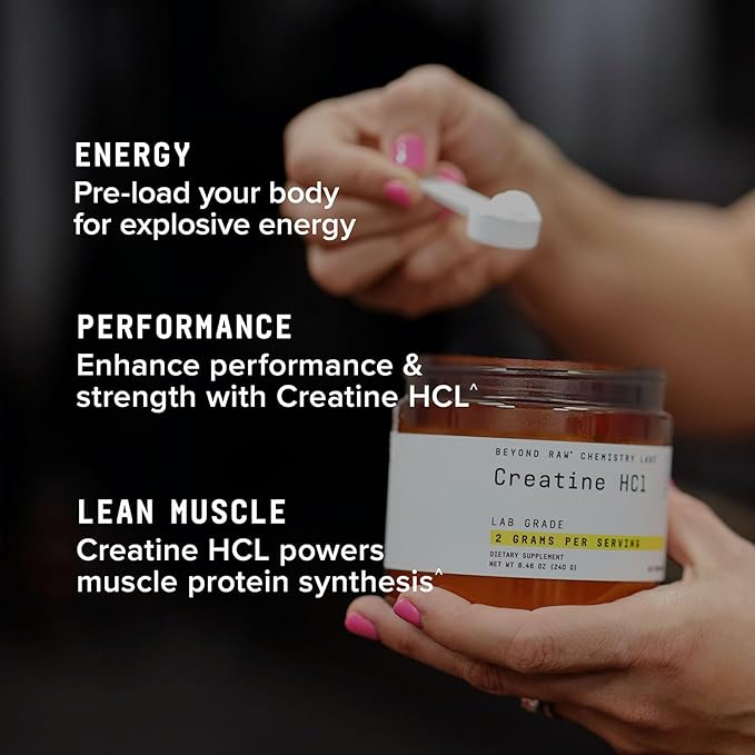 BEYOND RAW Science-Backed Creatine HCl Powder Lab Grade for Muscle Strength and Growth Energy Production Athletic Performance Cognitive Support Cellular Hydration 120 Servings