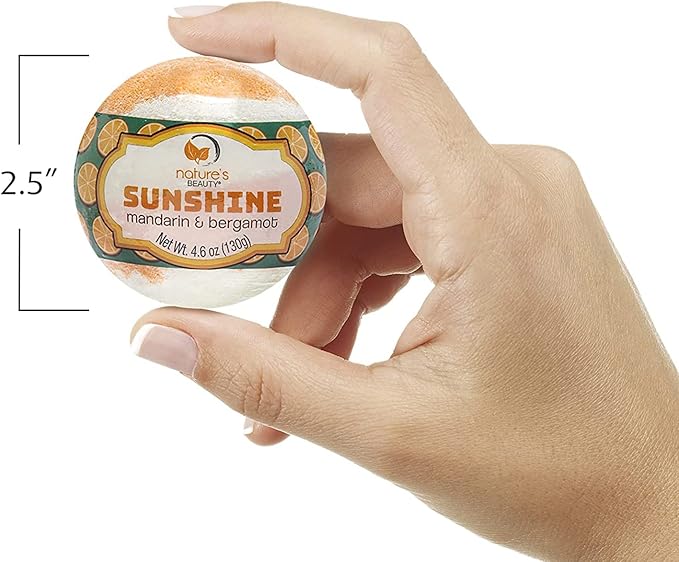 Nature's Beauty Sunshine Mandarin &amp Bergamot Bath Bomb Multi-Pack - Natural Hand Crafted Non-Staining Luxury Fizzy Spa Bomb Nourishe Dry Skin Made w/Coconut Oil + VIT. E 4.6oz (4 Pack)