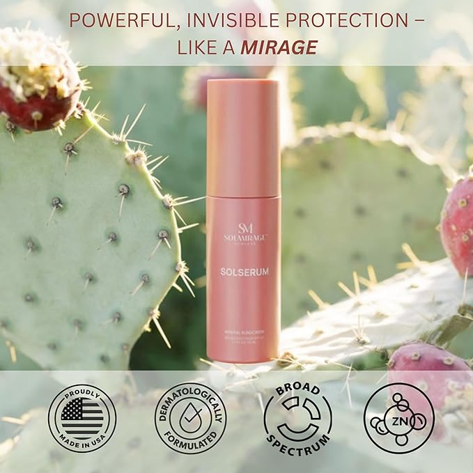 Solserum Mineral Sunscreen SPF 40?Dermatologist-Formulated Facial SPF Serum with Non-Nano Zinc Oxide Niacinamide &amp Antioxidants?Lightweight Tint to Sheer Application No White Cast Dewy Finish
