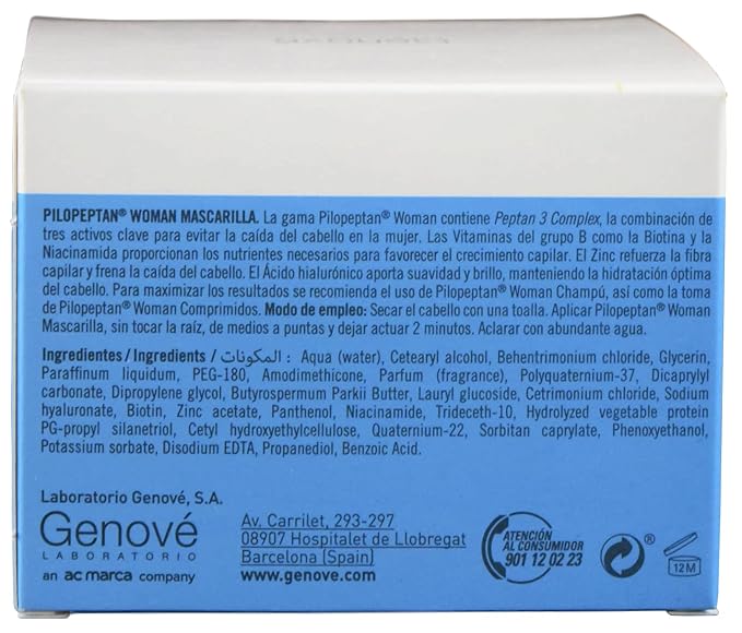Genov? Pilopeptan Woman Regenerative Hair Mask 200ml - Repairs Nourishes and Softens Hair - Hair Loss Treatment - Spain