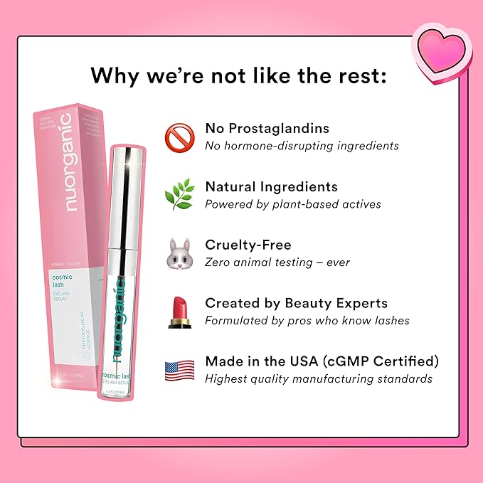 nuorganic Cosmic Lash Serum Without Prostaglandins | Eyelash Growth Serum for Thicker Longer More Defined Lashes | 4-Month Supply XL Size | Made in USA | cGMPA Certified Lab | 8ml