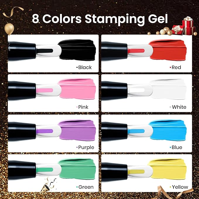 Beetles Nail Stamp Gel 16Pcs French Tip Nail Stamp Kit with 8 Colors Stamper Gel Polish 5 Nail Stamping Templates Scrapers Liquid Latex &amp Short Silicone Stamper Gift for Women
