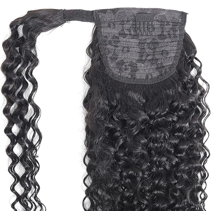 Curly Human Hair Strap Ponytail Extensions 100% Unprocessed Brazilian Hair Wrap Around Ponytails Magic Paste with Comb Clip in Kinky Curly Pony Tail (28 Curly Hair)