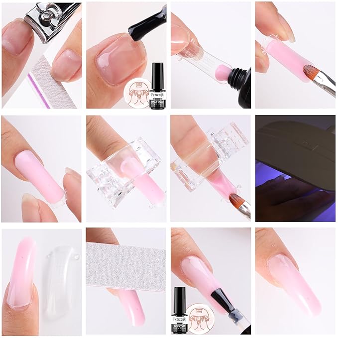 Poly Nail Gel Kit with UV Light 12 Colors Clear Nude Pink Iridescent Glitter Extension Gel Builder Gel Starter Kit Base Top Coat Set Slip Solution Nail Gel Kit for Beginners with Everything