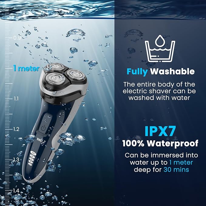 SweetLF Electric Razor for Men with Pop-Up Trimmer IPX7 Waterproof Electric Shaver Rechargeable Cordless Shavers for Men Type-C 120Mins Runtime Plug &amp Play Blue