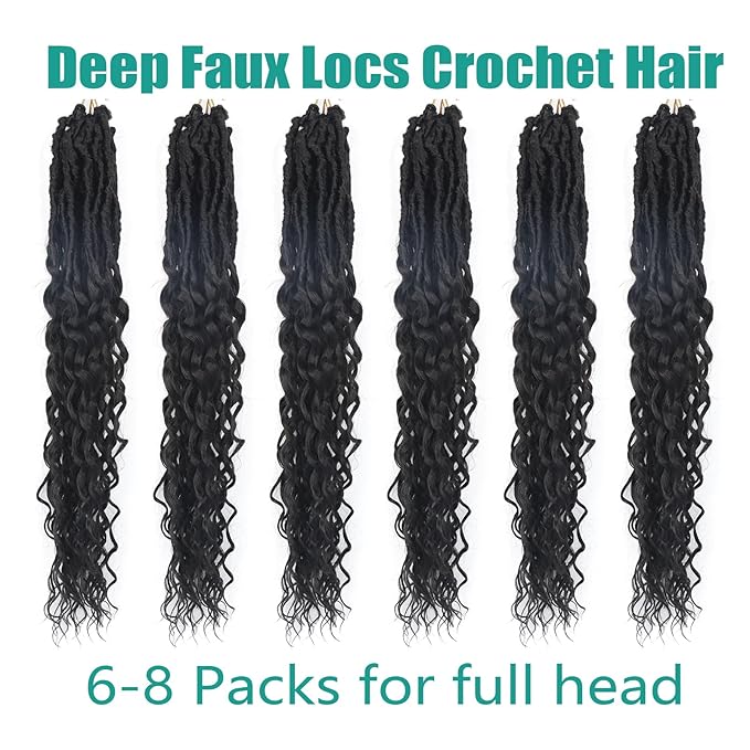 Faux Locs Crochet Hair for Black Women Goddess Locs Crochet Hair Pre Looped 14 Inch 8 Packs Soft Locs Crochet Braids With Curly Ends Deep Wave Hair Extensions(14 Inch 2#)
