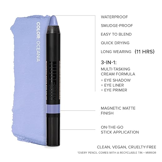 Nudestix Magnetic Matte Eye Color ? 3-in-1 Long-Wear Cream Eyeshadow Pencil Eyeliner &amp Primer | Waterproof Budge-Proof Matte Finish | Vegan &amp Cruelty-Free Eye Makeup
