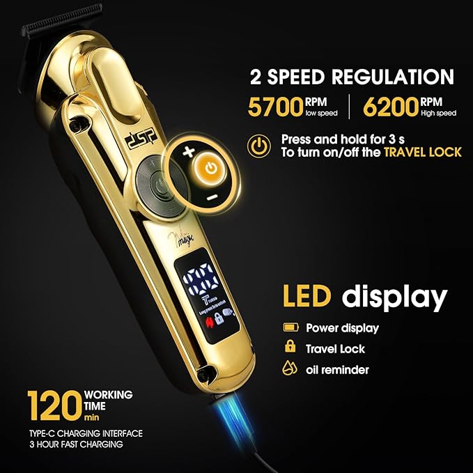 DSP Men's Grooming Kit Beard Trimmer for Men Nose Trimmer Body Trimmer Foil Shaver T-Blade Mustache Cordless Hair Trimmer IPX6 Waterproof2 Speeds Adjustable Gift for Men (Gold)