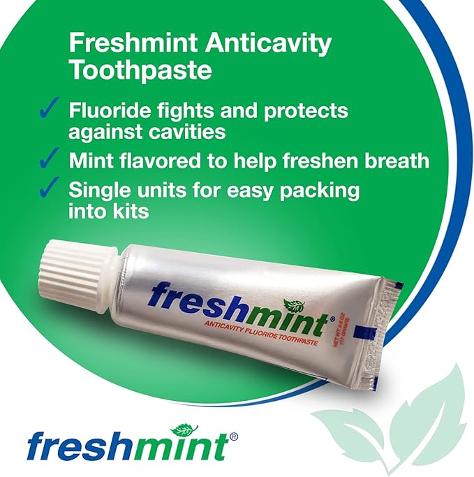144 Tubes of Freshmint 0.6 oz. Anticavity Fluoride Toothpaste Metallic Tube Tubes do not have Individual Boxes for Extra Savings Travel Size
